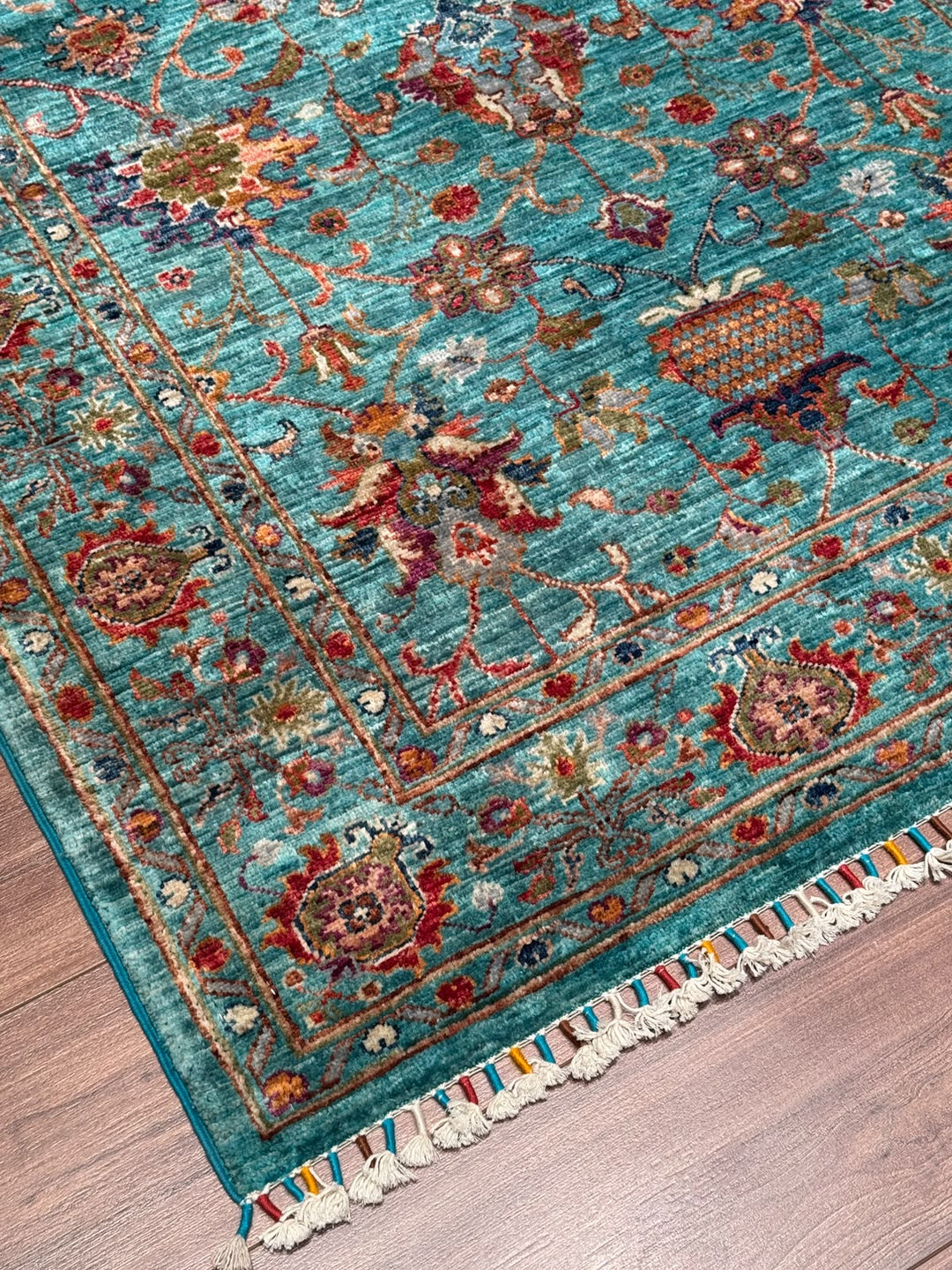 Sultani Binbirgece Orijinal El Dokuması Turkuaz Kök Boya Yün Halı 122x178 2.17 Metrekare - 4x6 ft