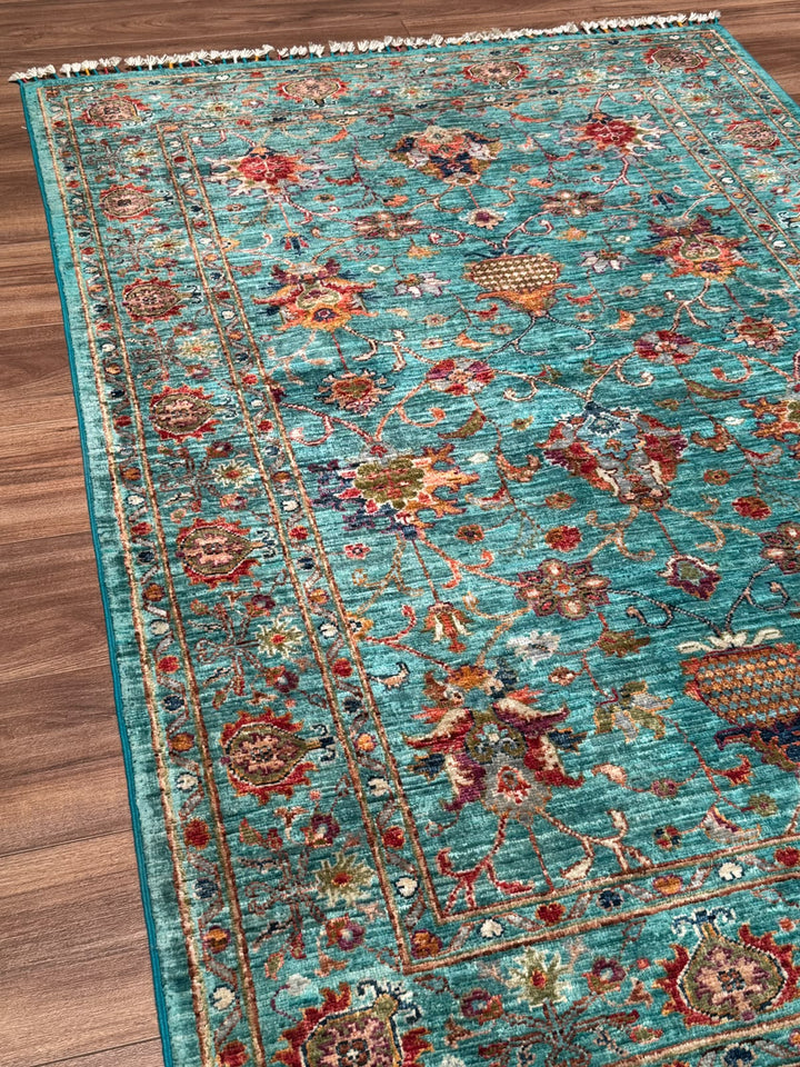 Sultani Binbirgece Orijinal El Dokuması Turkuaz Kök Boya Yün Halı 122x178 2.17 Metrekare - 4x6 ft