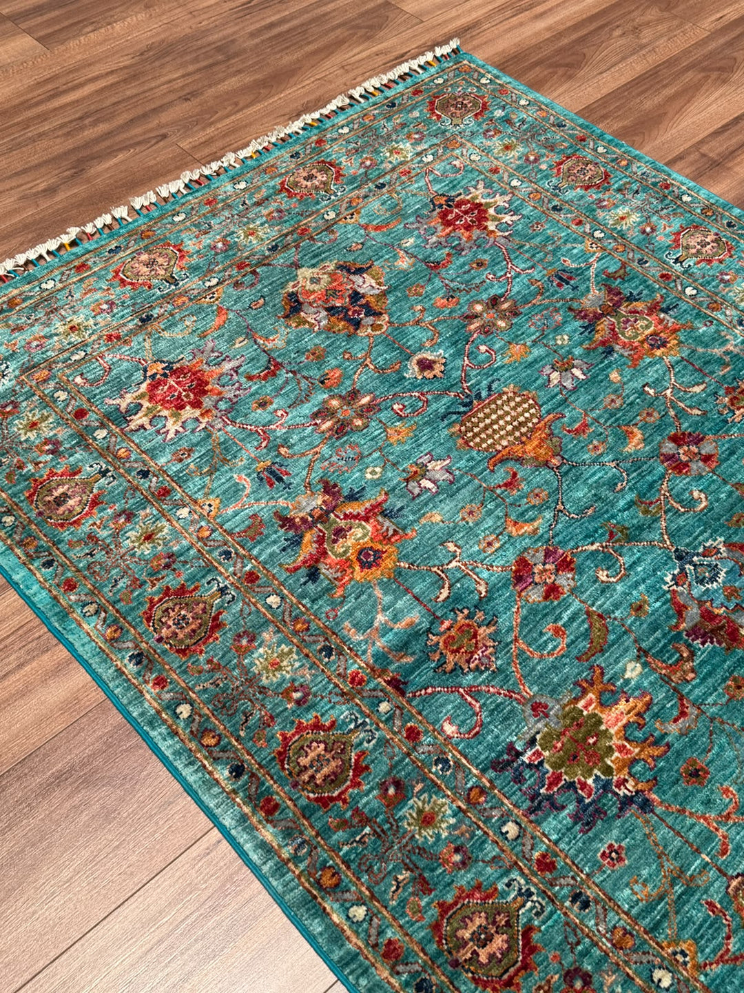 Sultani Binbirgece Orijinal El Dokuması Turkuaz Kök Boya Yün Halı 122x178 2.17 Metrekare - 4x6 ft