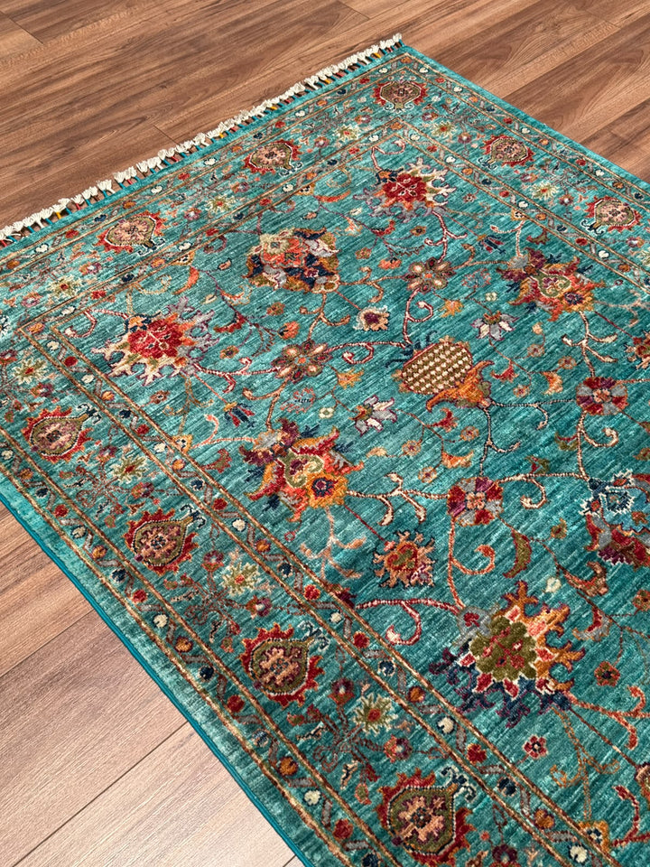 Sultani Binbirgece Orijinal El Dokuması Turkuaz Kök Boya Yün Halı 122x178 2.17 Metrekare - 4x6 ft