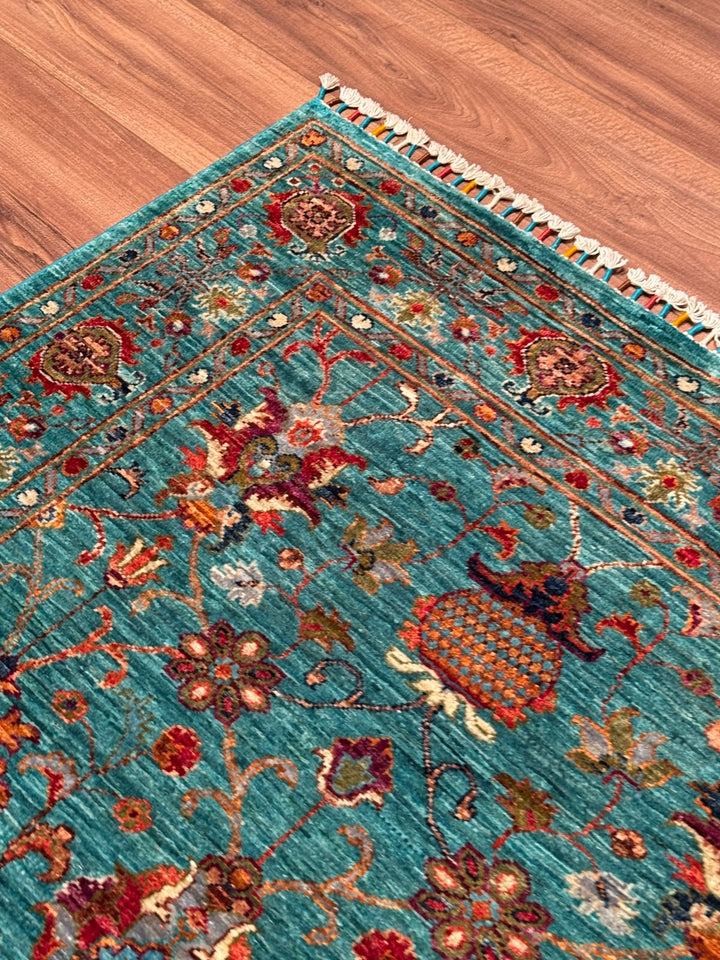 Sultani Binbirgece Orijinal El Dokuması Turkuaz Kök Boya Yün Halı 122x178 2.17 Metrekare - 4x6 ft
