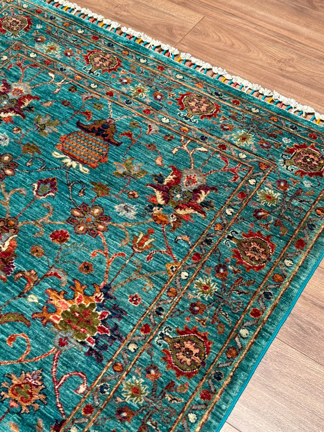 Sultani Binbirgece Orijinal El Dokuması Turkuaz Kök Boya Yün Halı 122x178 2.17 Metrekare - 4x6 ft