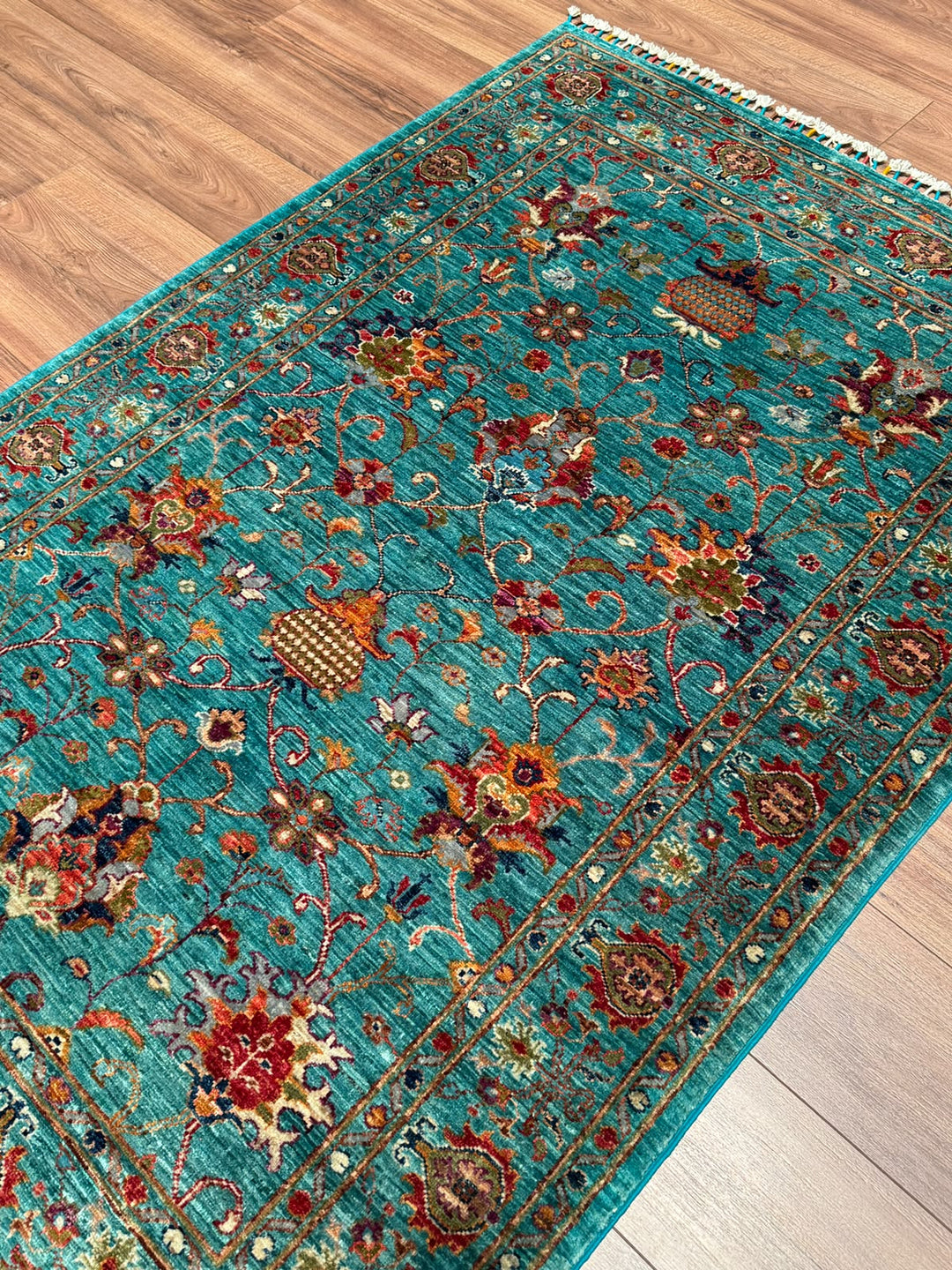 Sultani Binbirgece Orijinal El Dokuması Turkuaz Kök Boya Yün Halı 122x178 2.17 Metrekare - 4x6 ft