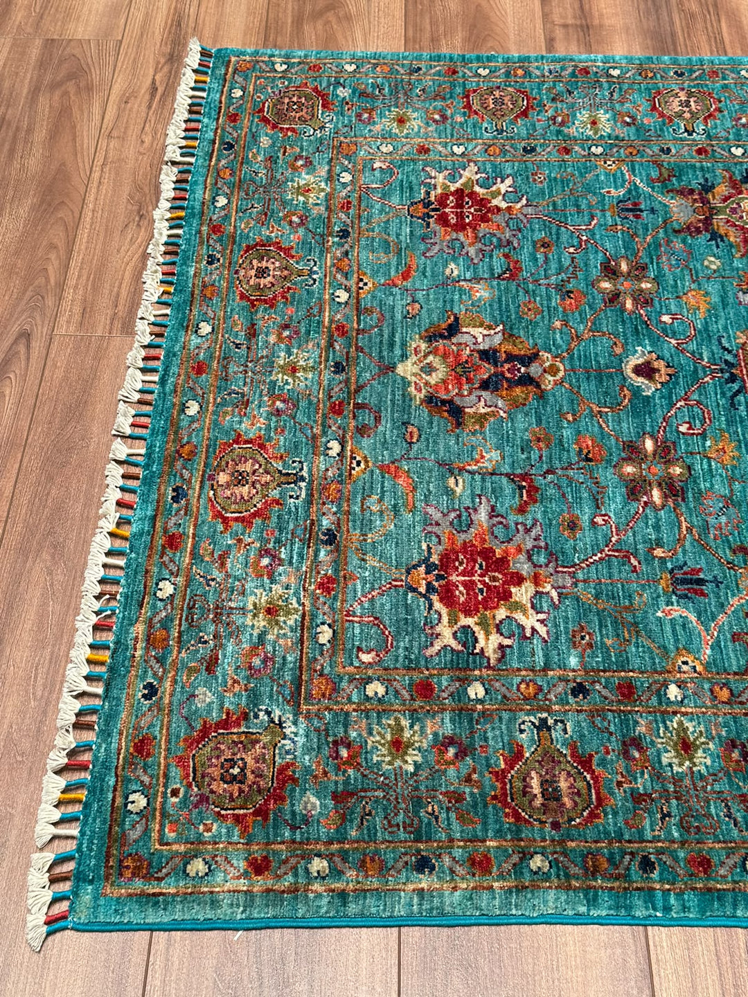 Sultani Binbirgece Orijinal El Dokuması Turkuaz Kök Boya Yün Halı 122x178 2.17 Metrekare - 4x6 ft