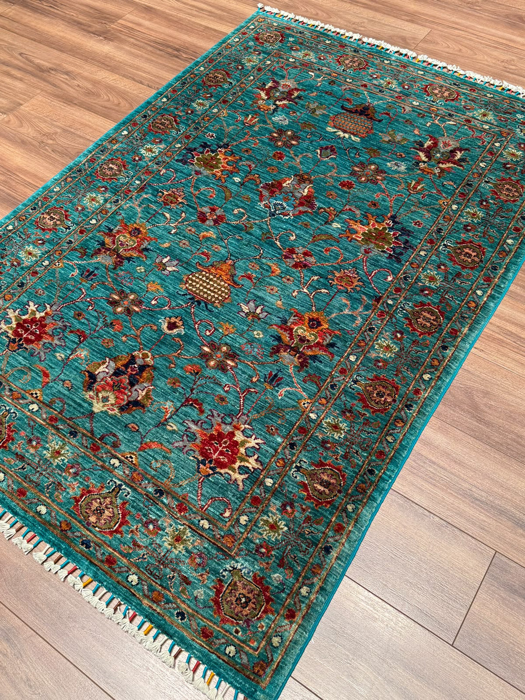 Sultani Binbirgece Orijinal El Dokuması Turkuaz Kök Boya Yün Halı 122x178 2.17 Metrekare - 4x6 ft