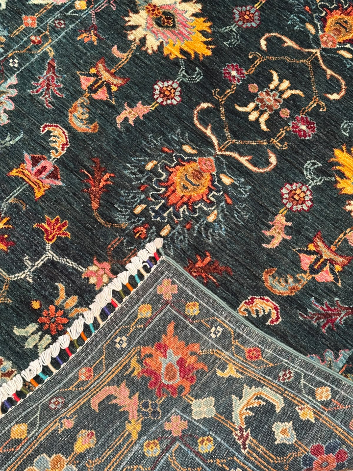Sultani Binbirgece Orijinal El Dokuması Yeşil Kök Boya Yün Halı 124x190 2.36 Metrekare - 4x6 ft