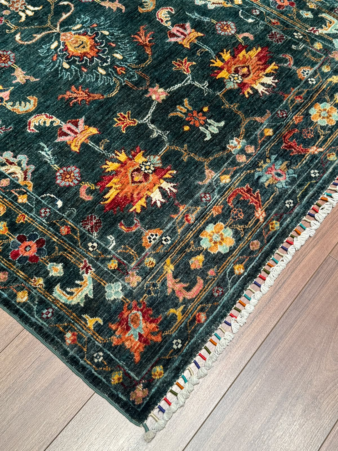 Sultani Binbirgece Orijinal El Dokuması Yeşil Kök Boya Yün Halı 124x190 2.36 Metrekare - 4x6 ft