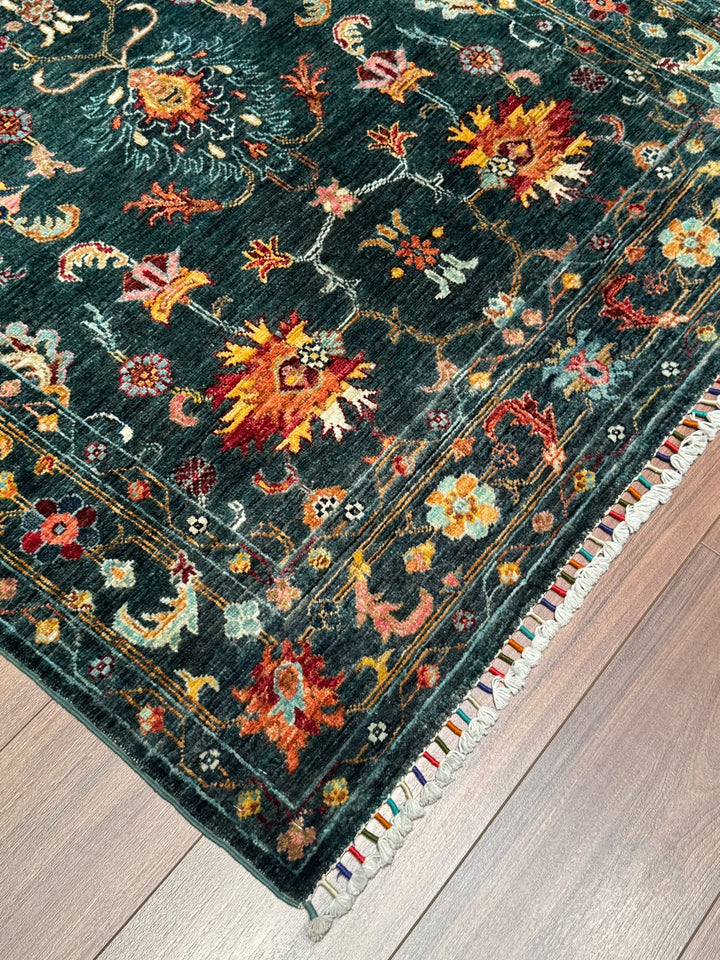 Sultani Binbirgece Orijinal El Dokuması Yeşil Kök Boya Yün Halı 124x190 2.36 Metrekare - 4x6 ft