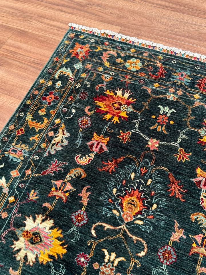 Sultani Binbirgece Orijinal El Dokuması Yeşil Kök Boya Yün Halı 124x190 2.36 Metrekare - 4x6 ft