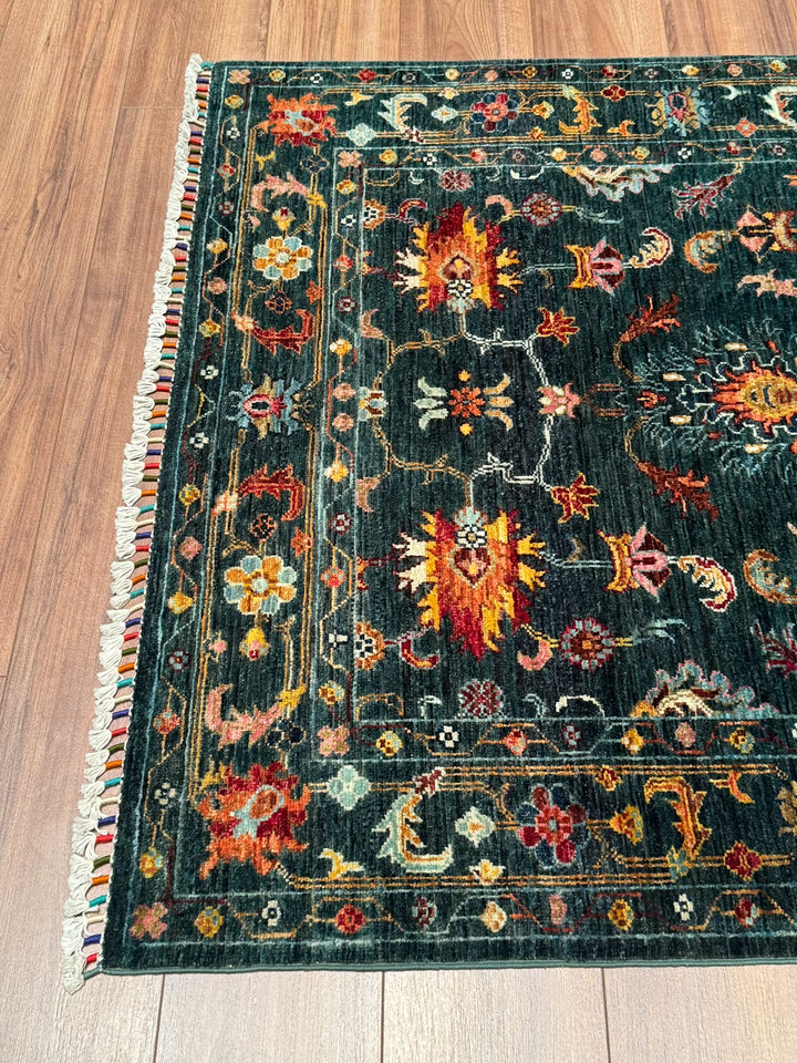 Sultani Binbirgece Orijinal El Dokuması Yeşil Kök Boya Yün Halı 124x190 2.36 Metrekare - 4x6 ft