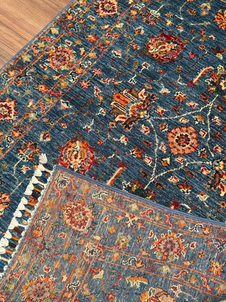 Sultani Binbirgece Orijinal El Dokuması Mavi Kök Boya Yün Halı 0.96x150 1.44 Metrekare - 3x5 ft