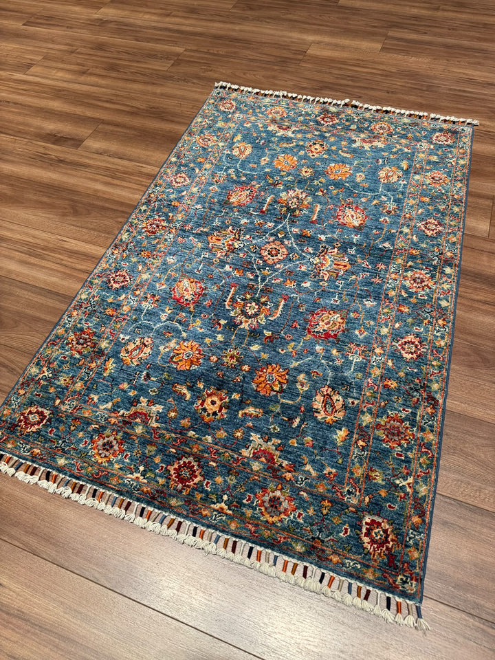 Sultani Binbirgece Orijinal El Dokuması Mavi Kök Boya Yün Halı 0.96x150 1.44 Metrekare - 3x5 ft
