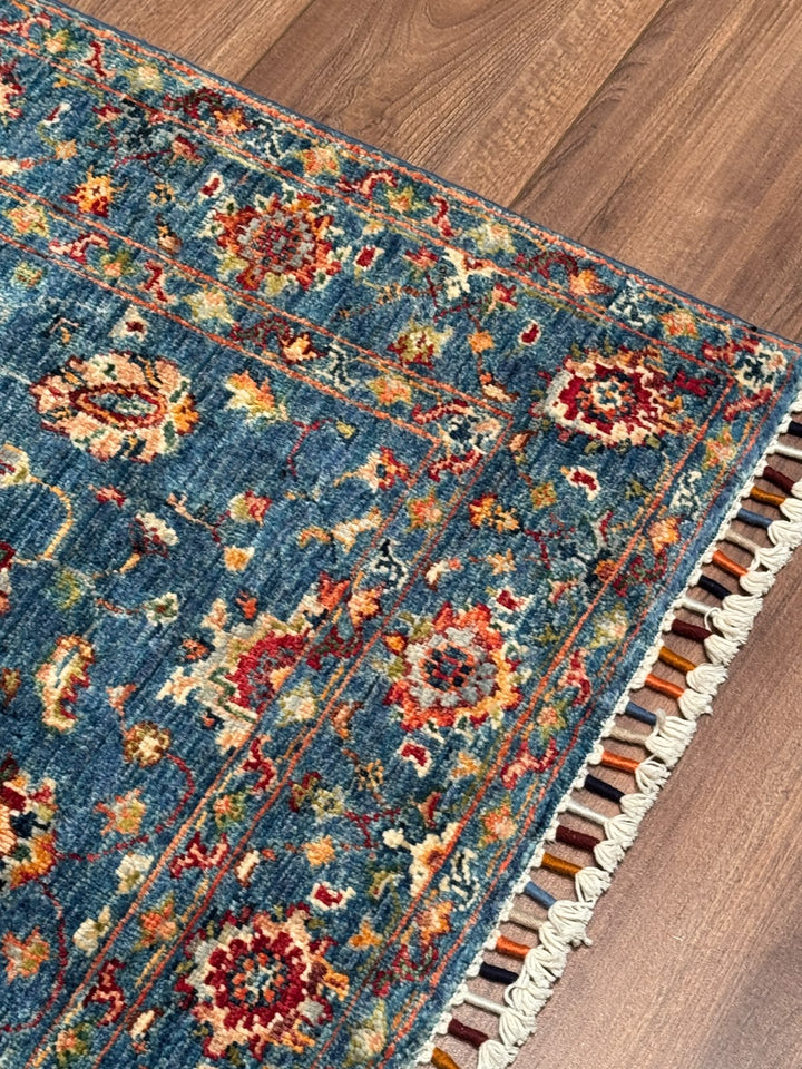 Sultani Binbirgece Orijinal El Dokuması Mavi Kök Boya Yün Halı 0.96x150 1.44 Metrekare - 3x5 ft