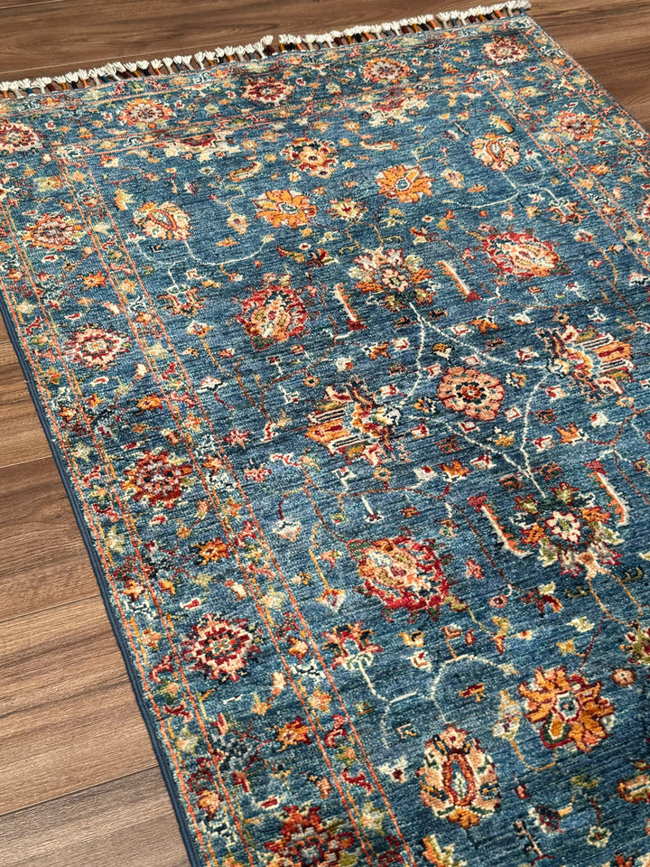 Sultani Binbirgece Orijinal El Dokuması Mavi Kök Boya Yün Halı 0.96x150 1.44 Metrekare - 3x5 ft