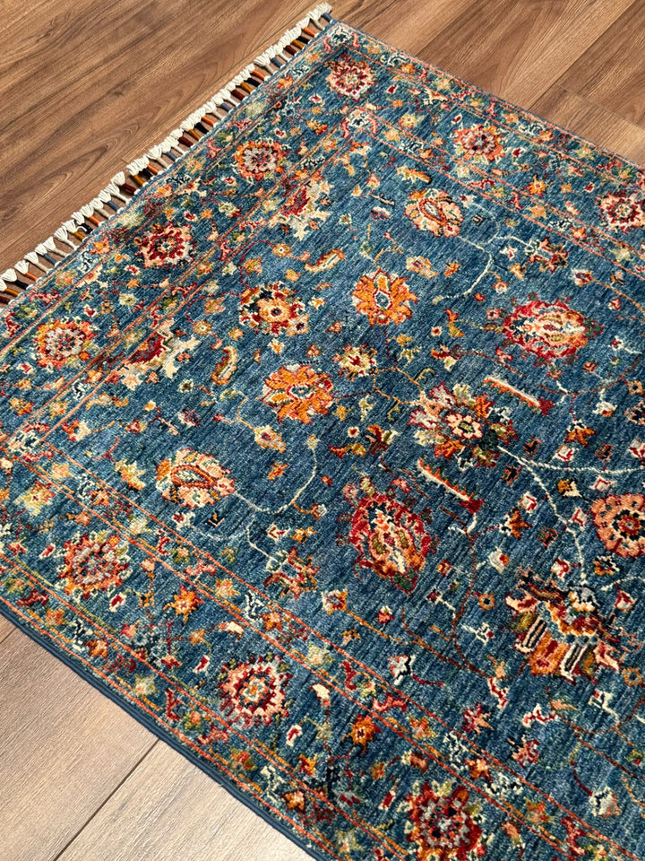 Sultani Binbirgece Orijinal El Dokuması Mavi Kök Boya Yün Halı 0.96x150 1.44 Metrekare - 3x5 ft