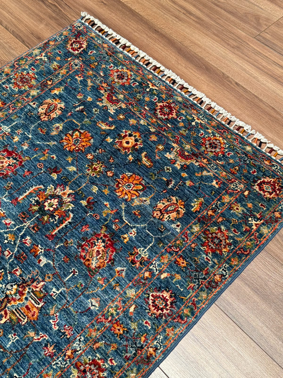 Sultani Binbirgece Orijinal El Dokuması Mavi Kök Boya Yün Halı 0.96x150 1.44 Metrekare - 3x5 ft