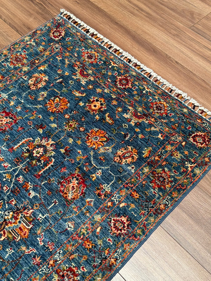 Sultani Binbirgece Orijinal El Dokuması Mavi Kök Boya Yün Halı 0.96x150 1.44 Metrekare - 3x5 ft