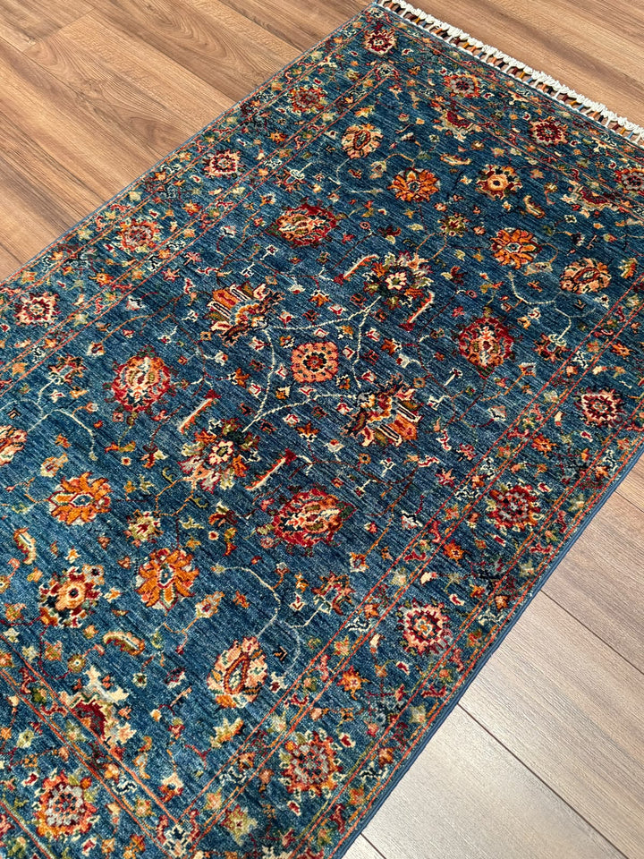 Sultani Binbirgece Orijinal El Dokuması Mavi Kök Boya Yün Halı 0.96x150 1.44 Metrekare - 3x5 ft