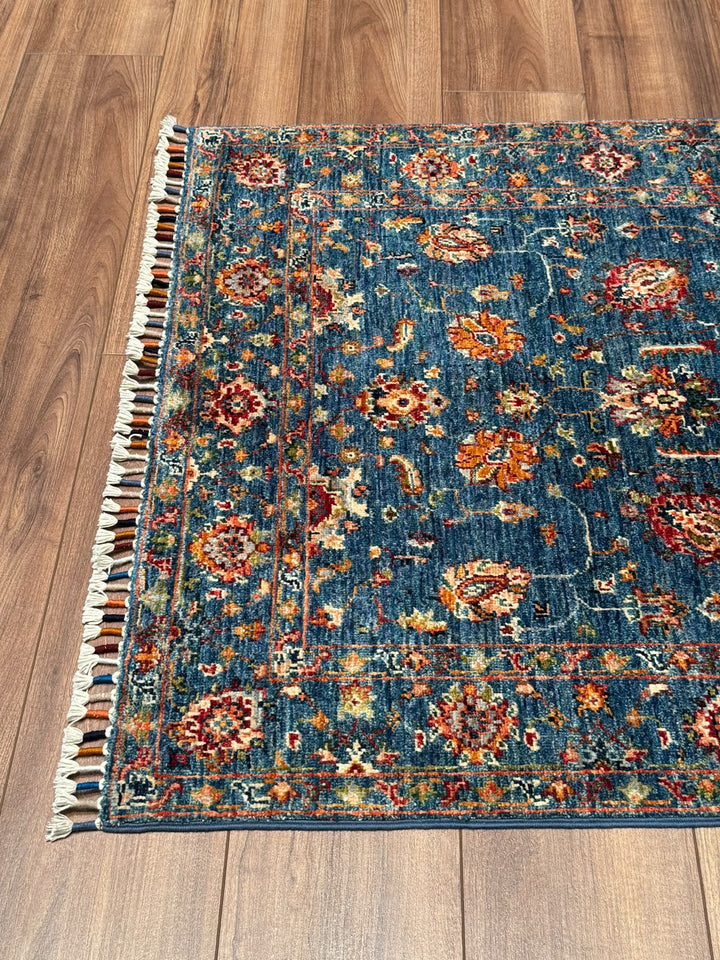 Sultani Binbirgece Orijinal El Dokuması Mavi Kök Boya Yün Halı 0.96x150 1.44 Metrekare - 3x5 ft