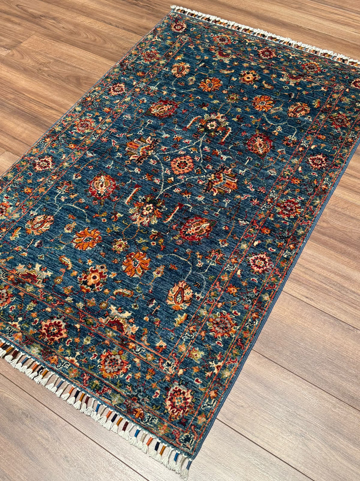 Sultani Binbirgece Orijinal El Dokuması Mavi Kök Boya Yün Halı 0.96x150 1.44 Metrekare - 3x5 ft