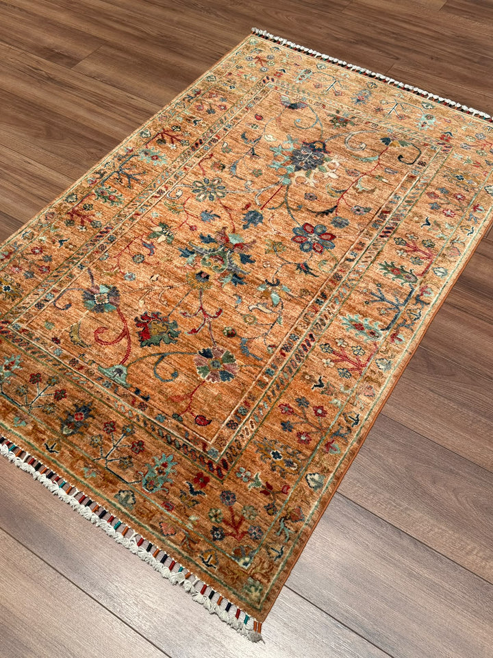 Sultani Binbirgece Orijinal El Dokuması Turuncu Kök Boya Yün Halı 0.98x148 1.45 Metrekare - 3x5 ft