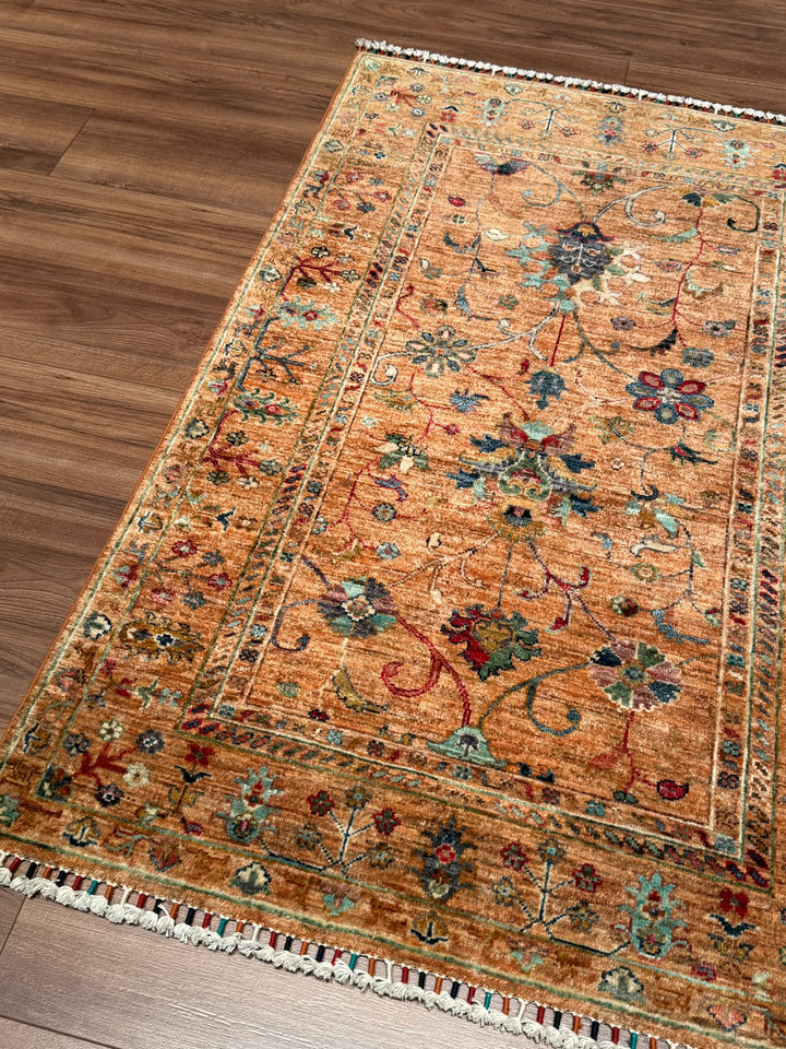 Sultani Binbirgece Orijinal El Dokuması Turuncu Kök Boya Yün Halı 0.98x148 1.45 Metrekare - 3x5 ft
