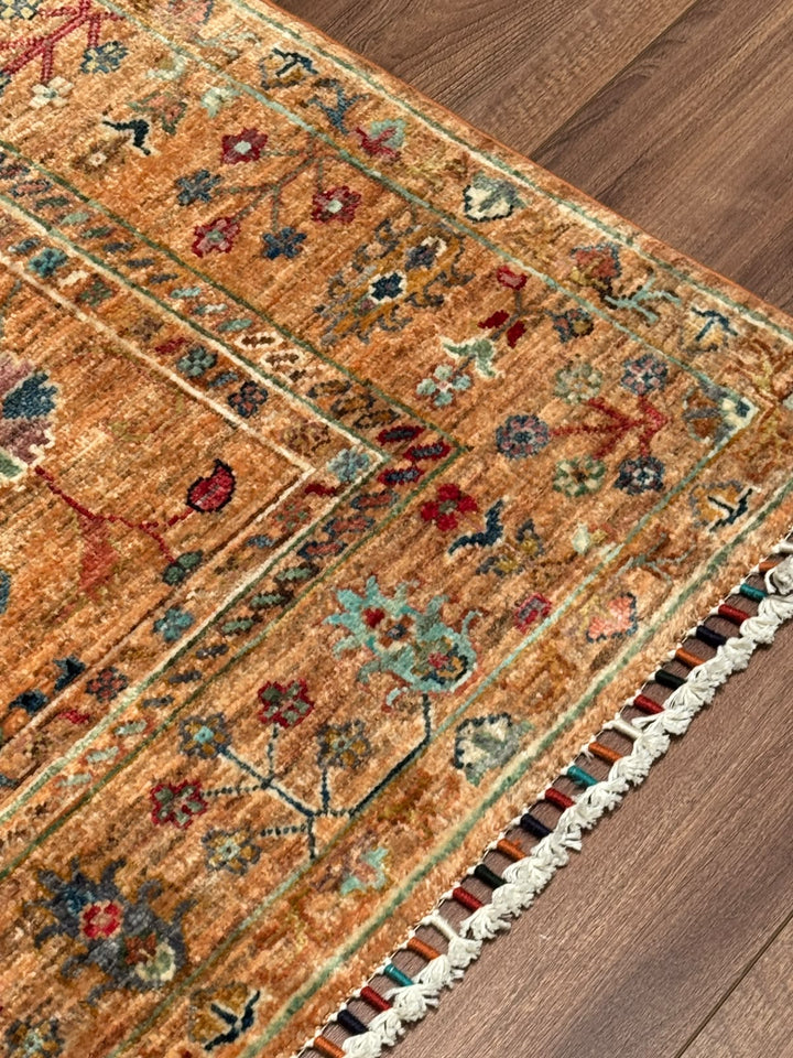 Sultani Binbirgece Orijinal El Dokuması Turuncu Kök Boya Yün Halı 0.98x148 1.45 Metrekare - 3x5 ft