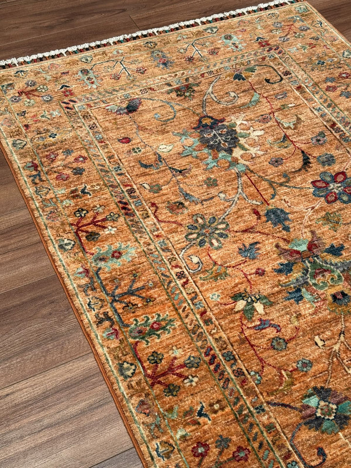 Sultani Binbirgece Orijinal El Dokuması Turuncu Kök Boya Yün Halı 0.98x148 1.45 Metrekare - 3x5 ft