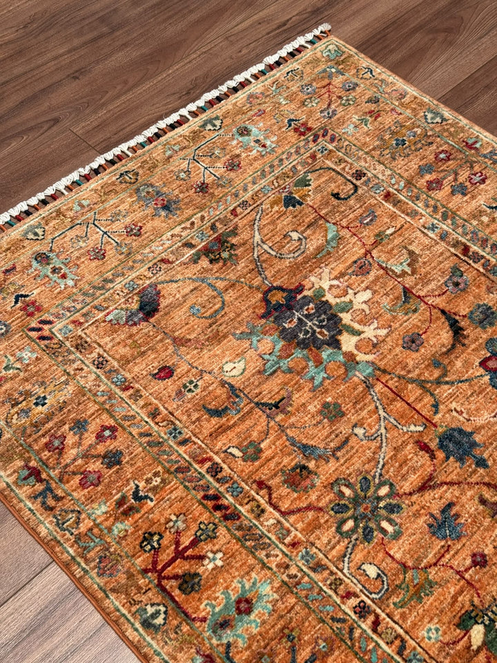 Sultani Binbirgece Orijinal El Dokuması Turuncu Kök Boya Yün Halı 0.98x148 1.45 Metrekare - 3x5 ft
