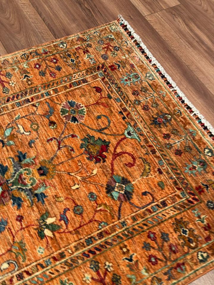 Sultani Binbirgece Orijinal El Dokuması Turuncu Kök Boya Yün Halı 0.98x148 1.45 Metrekare - 3x5 ft