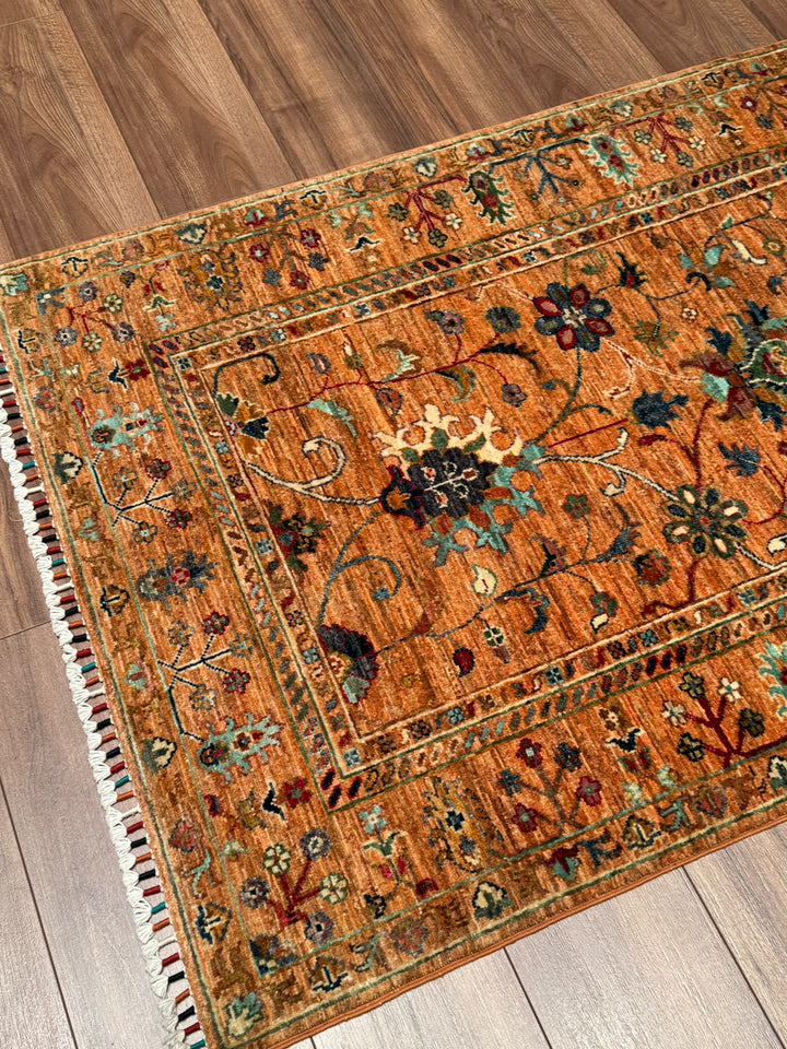 Sultani Binbirgece Orijinal El Dokuması Turuncu Kök Boya Yün Halı 0.98x148 1.45 Metrekare - 3x5 ft