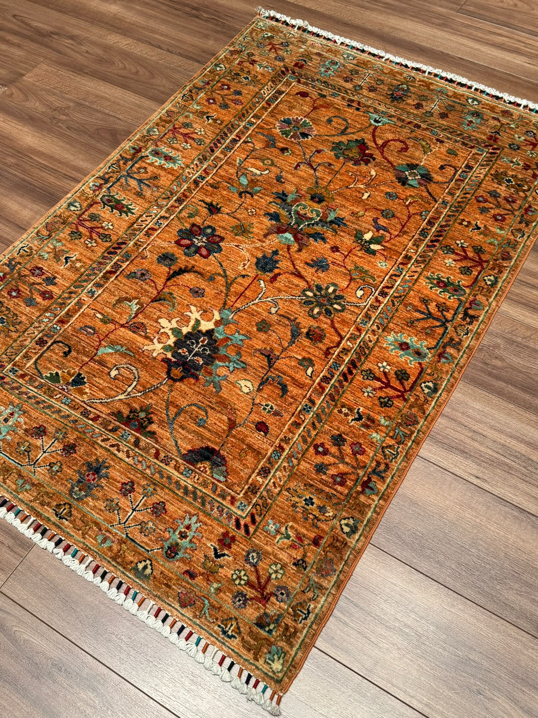 Sultani Binbirgece Orijinal El Dokuması Turuncu Kök Boya Yün Halı 0.98x148 1.45 Metrekare - 3x5 ft