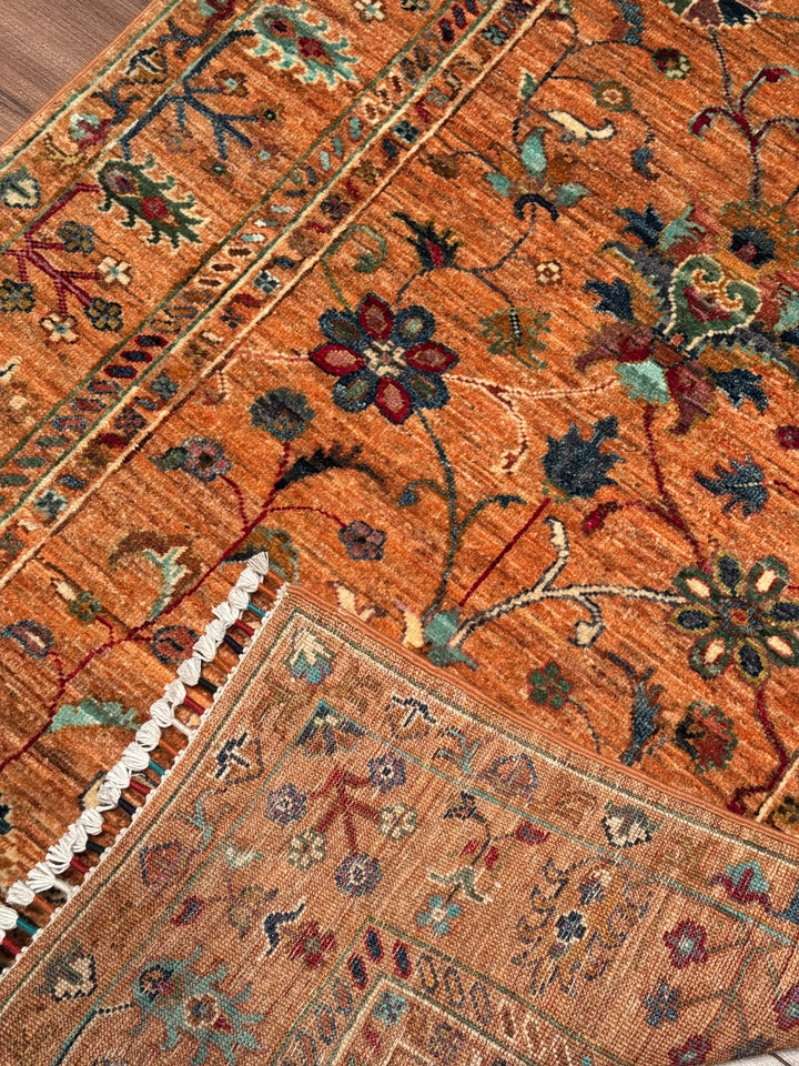 Sultani Binbirgece Orijinal El Dokuması Turuncu Kök Boya Yün Halı 0.98x148 1.45 Metrekare - 3x5 ft