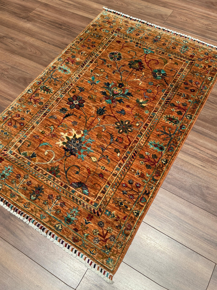 Sultani Binbirgece Orijinal El Dokuması Turuncu Kök Boya Yün Halı 101x152 1.54 Metrekare - 3x5 ft