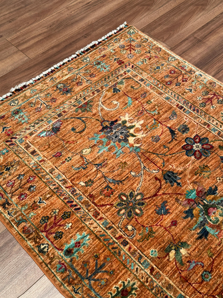Sultani Binbirgece Orijinal El Dokuması Turuncu Kök Boya Yün Halı 101x152 1.54 Metrekare - 3x5 ft