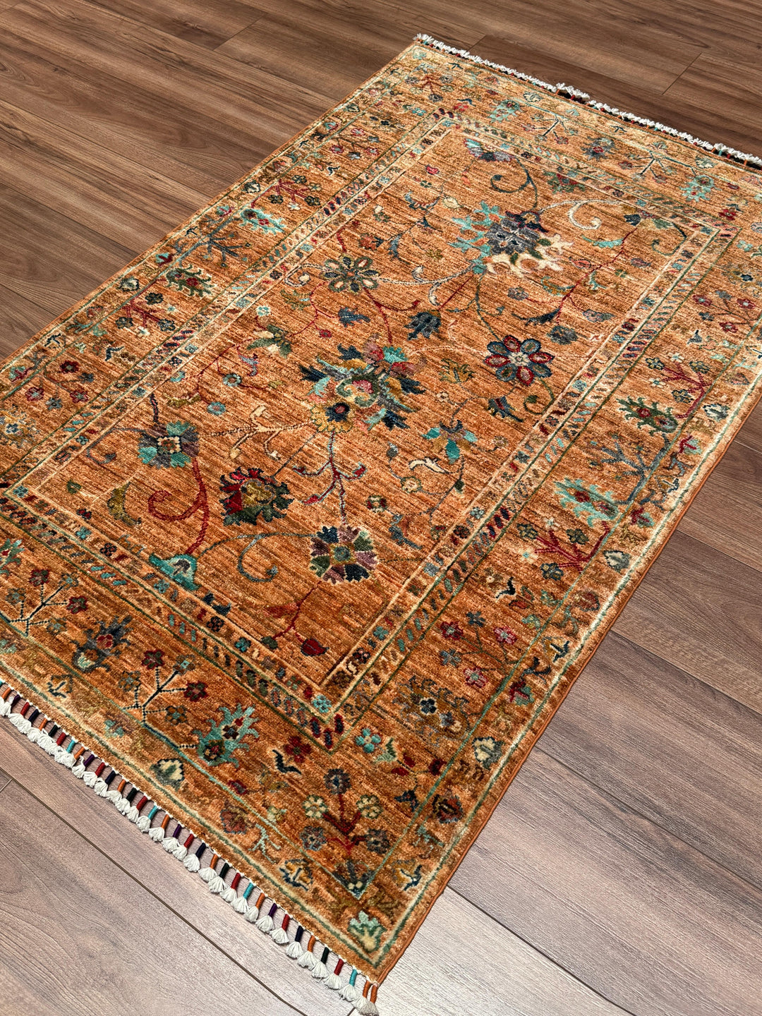 Sultani Binbirgece Orijinal El Dokuması Turuncu Kök Boya Yün Halı 101x152 1.54 Metrekare - 3x5 ft