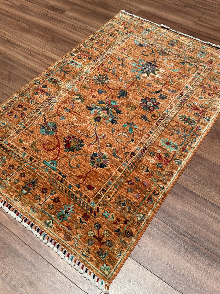 Sultani Binbirgece Orijinal El Dokuması Turuncu Kök Boya Yün Halı 101x152 1.54 Metrekare - 3x5 ft
