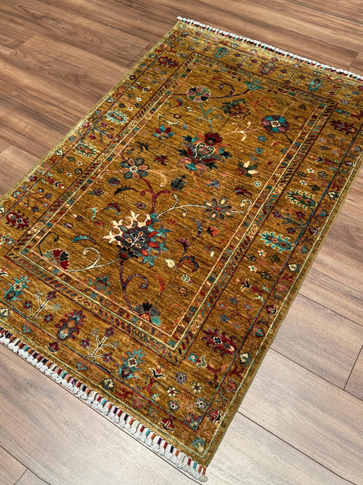 Sultani Binbirgece Orijinal El Dokuması Yeşil Kök Boya Yün Halı 100x151 1.51 Metrekare - 3x5 ft