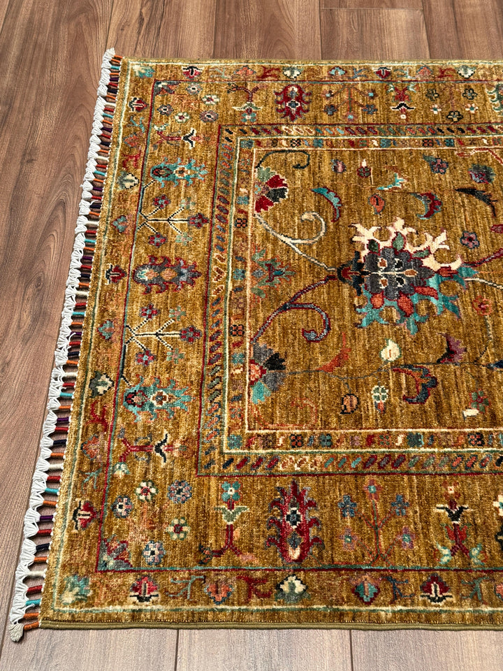 Sultani Binbirgece Orijinal El Dokuması Yeşil Kök Boya Yün Halı 100x151 1.51 Metrekare - 3x5 ft
