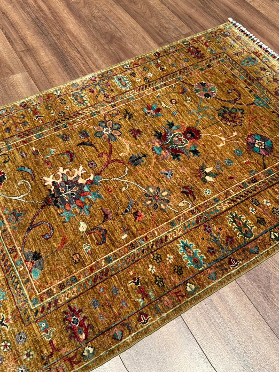 Sultani Binbirgece Orijinal El Dokuması Yeşil Kök Boya Yün Halı 100x151 1.51 Metrekare - 3x5 ft