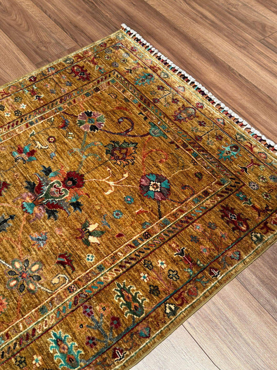 Sultani Binbirgece Orijinal El Dokuması Yeşil Kök Boya Yün Halı 100x151 1.51 Metrekare - 3x5 ft