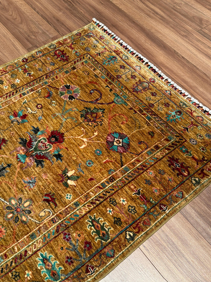 Sultani Binbirgece Orijinal El Dokuması Yeşil Kök Boya Yün Halı 100x151 1.51 Metrekare - 3x5 ft