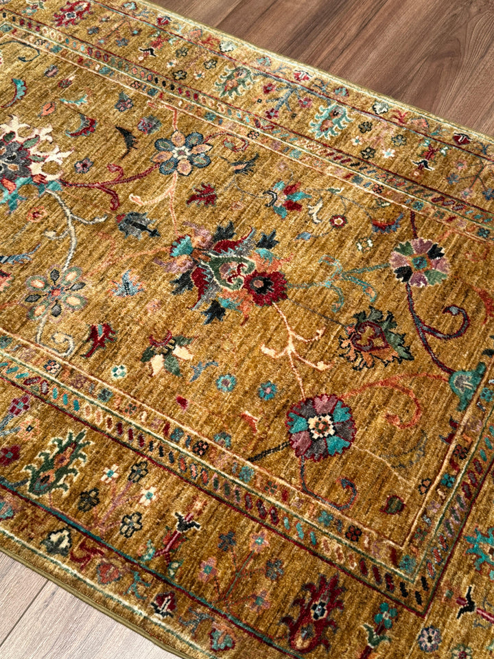 Sultani Binbirgece Orijinal El Dokuması Yeşil Kök Boya Yün Halı 100x151 1.51 Metrekare - 3x5 ft