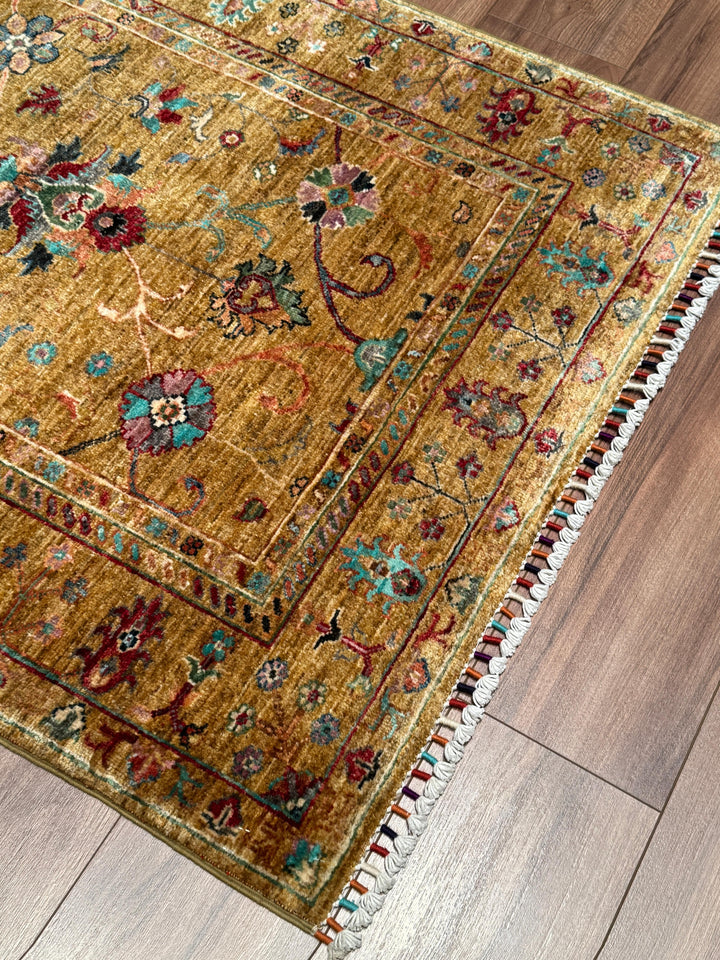 Sultani Binbirgece Orijinal El Dokuması Yeşil Kök Boya Yün Halı 100x151 1.51 Metrekare - 3x5 ft