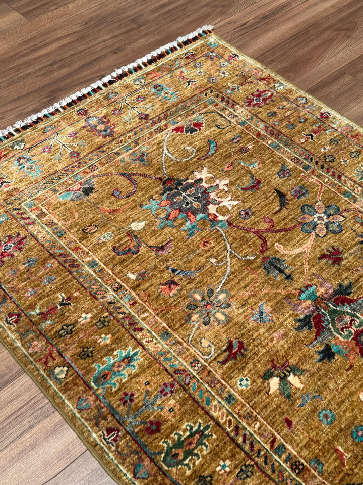 Sultani Binbirgece Orijinal El Dokuması Yeşil Kök Boya Yün Halı 100x151 1.51 Metrekare - 3x5 ft