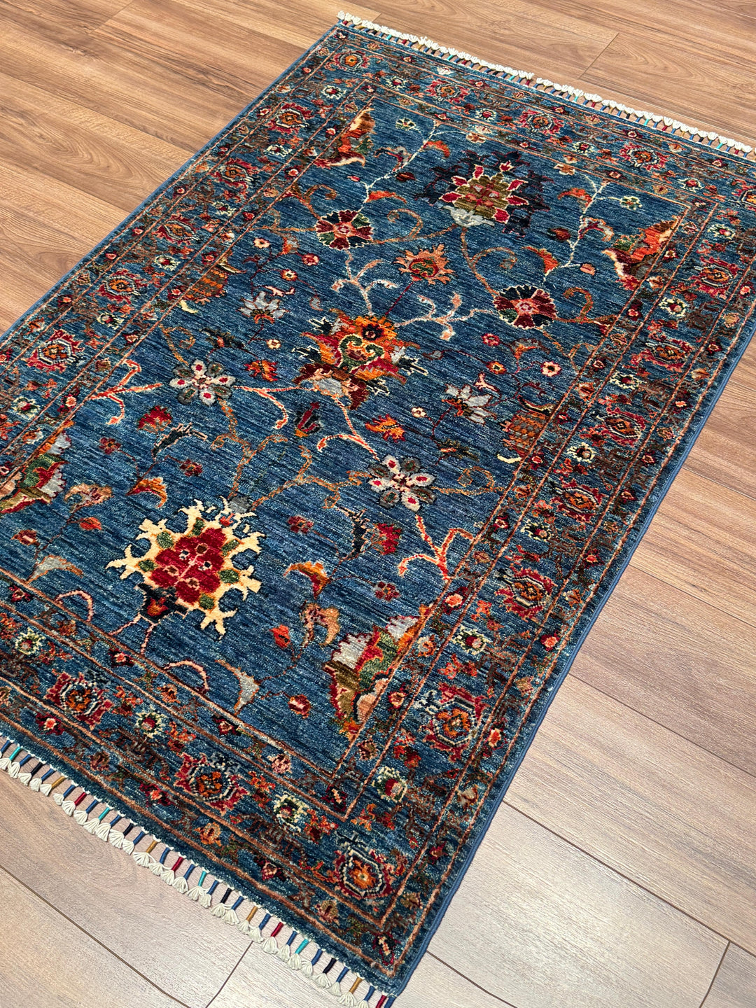 Sultani Binbirgece Orijinal El Dokuması Mavi Kök Boya Yün Halı 106x154 1.63 Metrekare - 3x5 ft