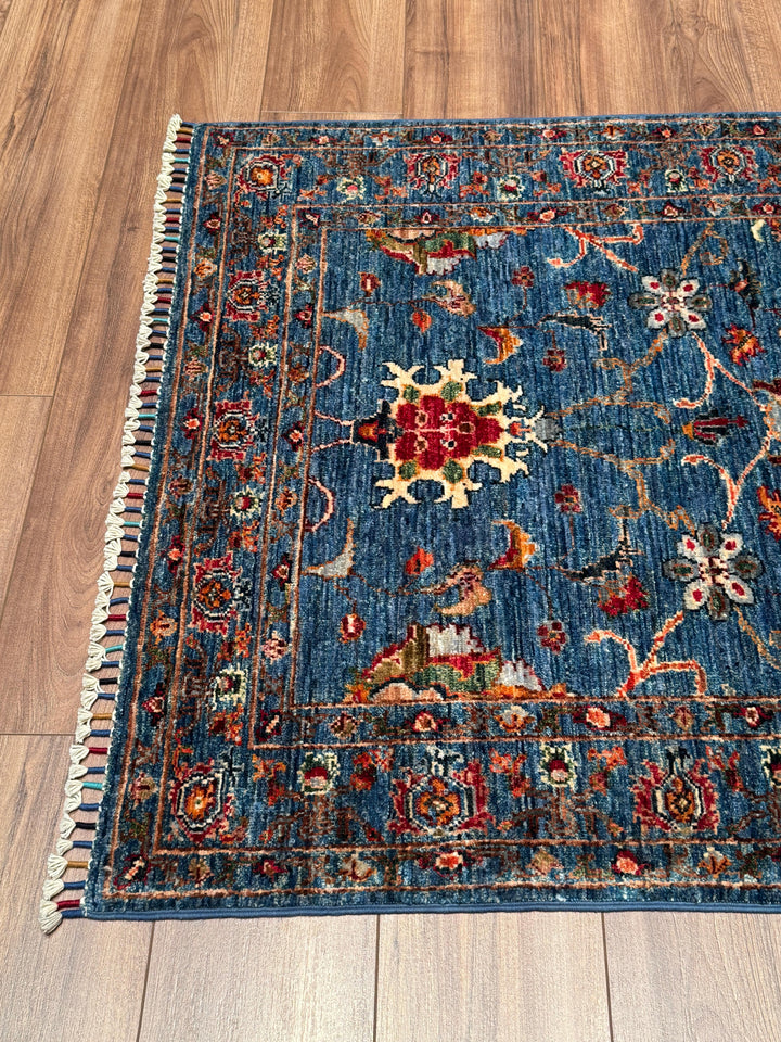 Sultani Binbirgece Orijinal El Dokuması Mavi Kök Boya Yün Halı 106x154 1.63 Metrekare - 3x5 ft