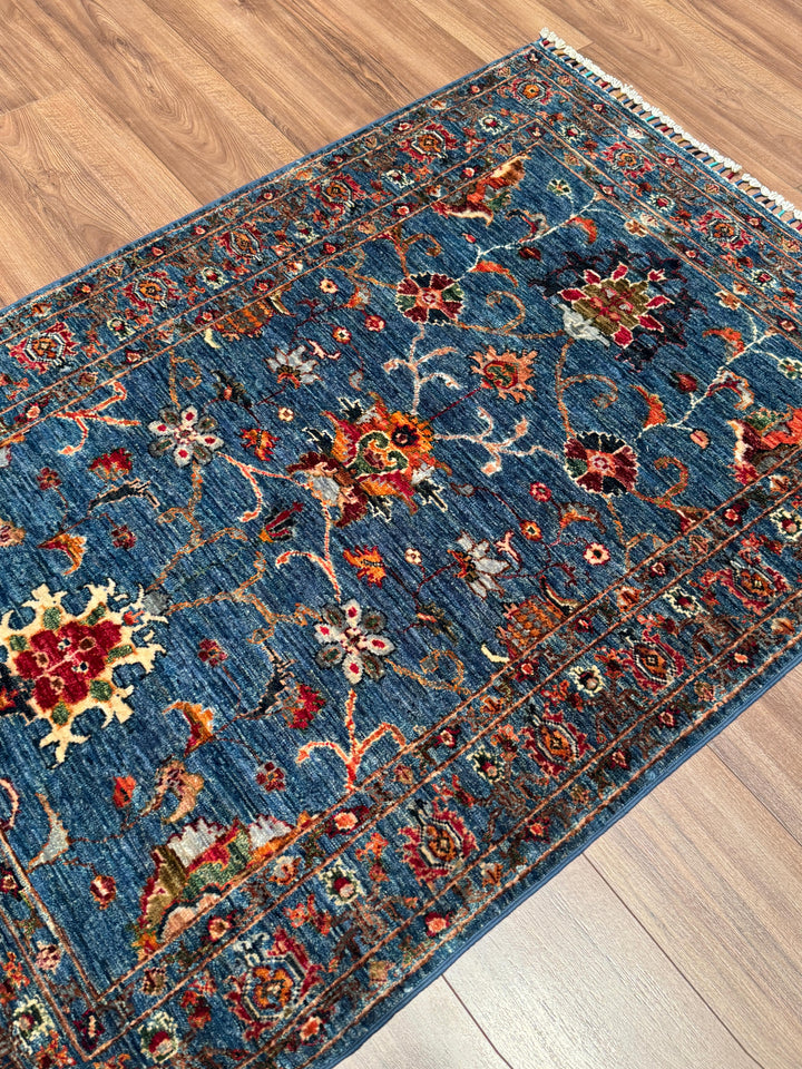 Sultani Binbirgece Orijinal El Dokuması Mavi Kök Boya Yün Halı 106x154 1.63 Metrekare - 3x5 ft
