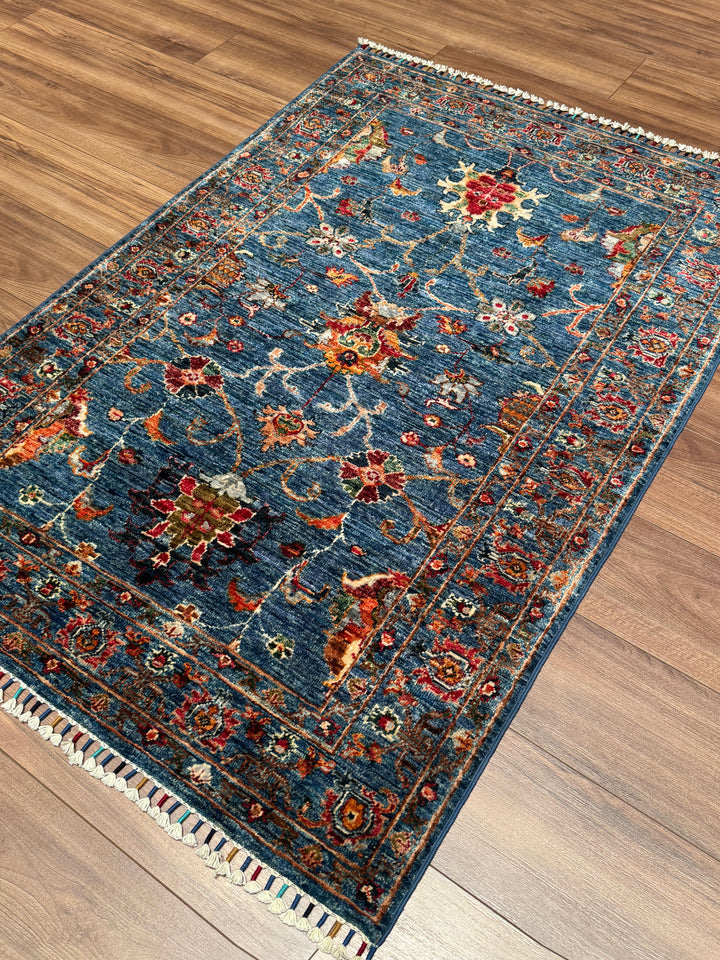 Sultani Binbirgece Orijinal El Dokuması Mavi Kök Boya Yün Halı 106x154 1.63 Metrekare - 3x5 ft