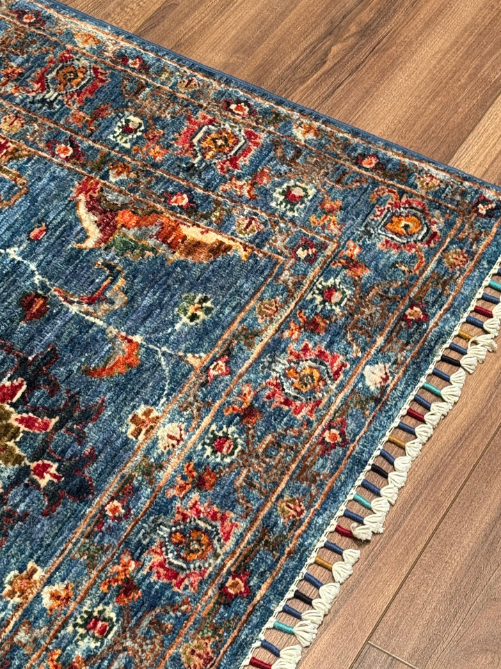 Sultani Binbirgece Orijinal El Dokuması Mavi Kök Boya Yün Halı 106x154 1.63 Metrekare - 3x5 ft